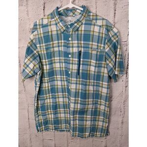 Columbia Omni Shade Sun Protection Men's Blue Plaid Short Sleeve Button up Shirt